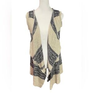 Absolutely Medium Cream and Blue Print Hooded Sleeveless Sweater